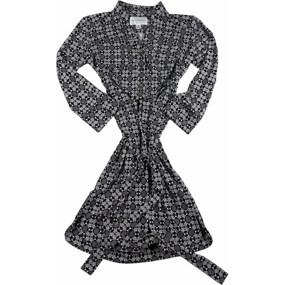 Donna Morgan Geometric Print Long Sleeve Tie Waist Dress Office Women's Size 2‎